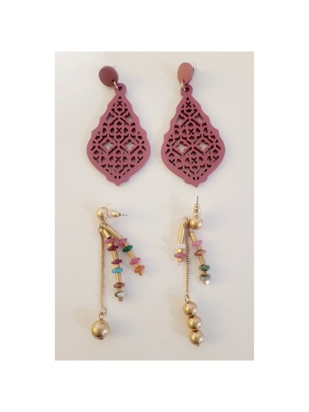 Geometric Earring Set Pink Gold Dangle Earrings Tribal Gypsy